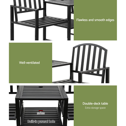 Gardeon Outdoor Garden Bench Seat Loveseat Steel Table Chairs Patio Furniture Black.