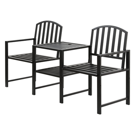 Gardeon Outdoor Garden Bench Seat Loveseat Steel Table Chairs Patio Furniture Black.