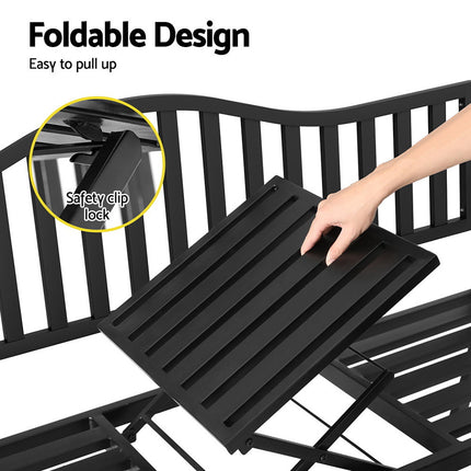 Gardeon Outdoor Garden Bench Seat Loveseat Steel Foldable Table Patio Furniture Black.