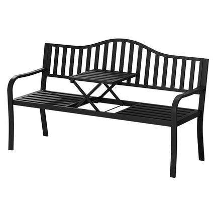 Gardeon Outdoor Garden Bench Seat Loveseat Steel Foldable Table Patio Furniture Black.