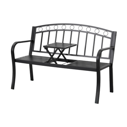 Gardeon Outdoor Garden Bench Seat Loveseat Steel Foldable Table Patio Furniture Black.