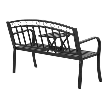 Gardeon Outdoor Garden Bench Seat Loveseat Steel Foldable Table Patio Furniture Black.