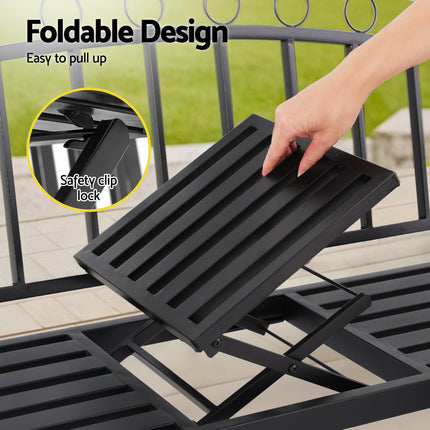Gardeon Outdoor Garden Bench Seat Loveseat Steel Foldable Table Patio Furniture Black.
