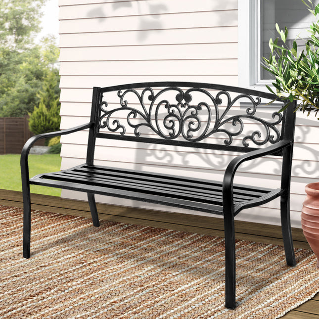 Gardeon Outdoor Garden Bench Seat Steel Outdoor Furniture 3 Seater Park Black.