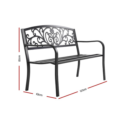Gardeon Outdoor Garden Bench Seat Steel Outdoor Furniture 3 Seater Park Black.