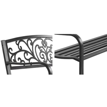 Gardeon Outdoor Garden Bench Seat Steel Outdoor Furniture 3 Seater Park Black.