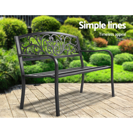 Gardeon Outdoor Garden Bench Seat Steel Outdoor Furniture 3 Seater Park Black.