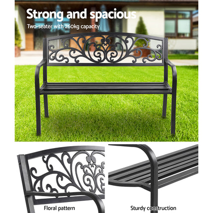 Gardeon Outdoor Garden Bench Seat Steel Outdoor Furniture 3 Seater Park Black.