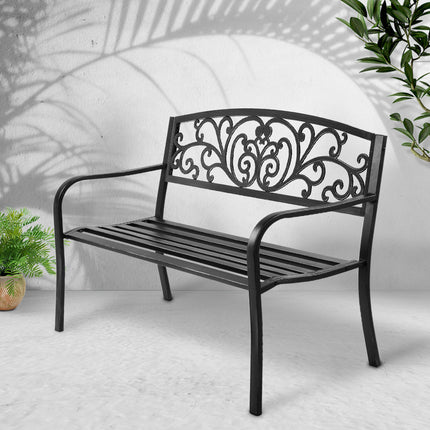 Gardeon Outdoor Garden Bench Seat Steel Outdoor Furniture 3 Seater Park Black.