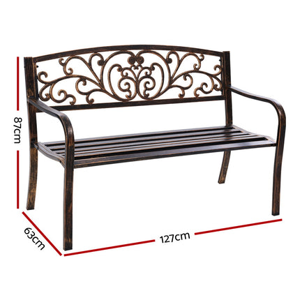 Gardeon Outdoor Garden Bench Seat Steel Outdoor Furniture 3 Seater Park Bronze.