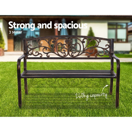 Gardeon Outdoor Garden Bench Seat Steel Outdoor Furniture 3 Seater Park Bronze.