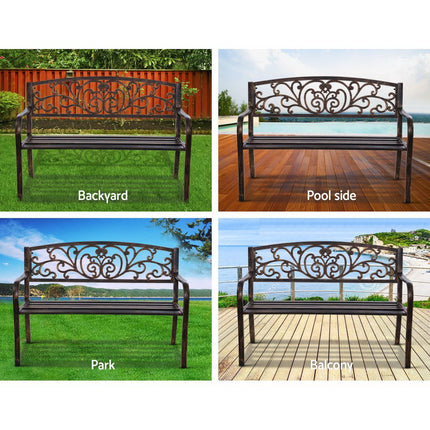 Gardeon Outdoor Garden Bench Seat Steel Outdoor Furniture 3 Seater Park Bronze.