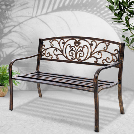 Gardeon Outdoor Garden Bench Seat Steel Outdoor Furniture 3 Seater Park Bronze.