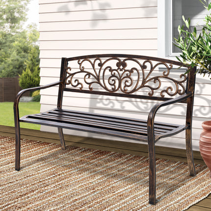 Gardeon Outdoor Garden Bench Seat Steel Outdoor Furniture 3 Seater Park Bronze.