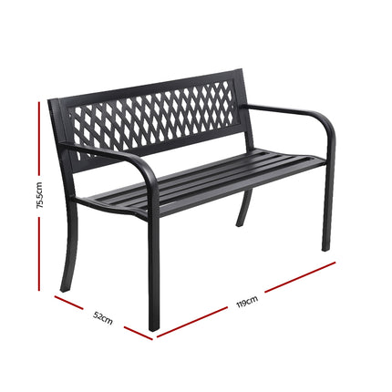 Gardeon Outdoor Garden Bench Seat Steel Outdoor Furniture 2 Seater Park Black.