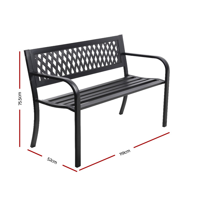 Gardeon Outdoor Garden Bench Seat Steel Outdoor Furniture 2 Seater Park Black.