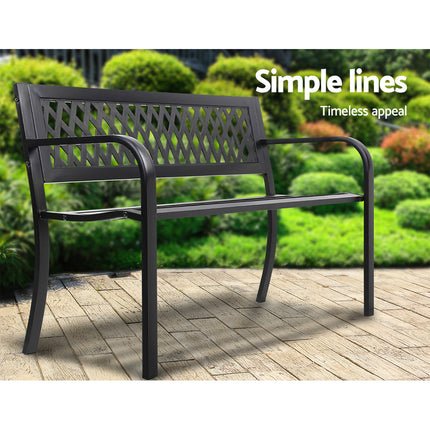 Gardeon Outdoor Garden Bench Seat Steel Outdoor Furniture 2 Seater Park Black.