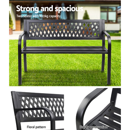 Gardeon Outdoor Garden Bench Seat Steel Outdoor Furniture 2 Seater Park Black.