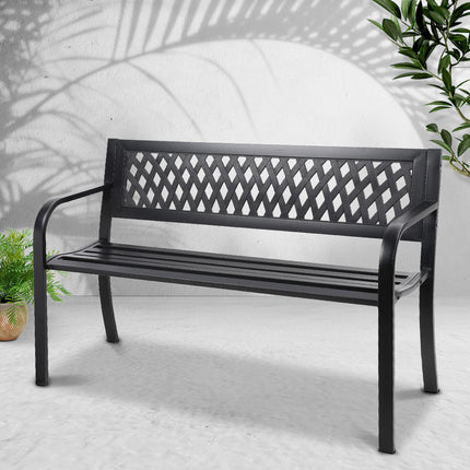 Gardeon Outdoor Garden Bench Seat Steel Outdoor Furniture 2 Seater Park Black.
