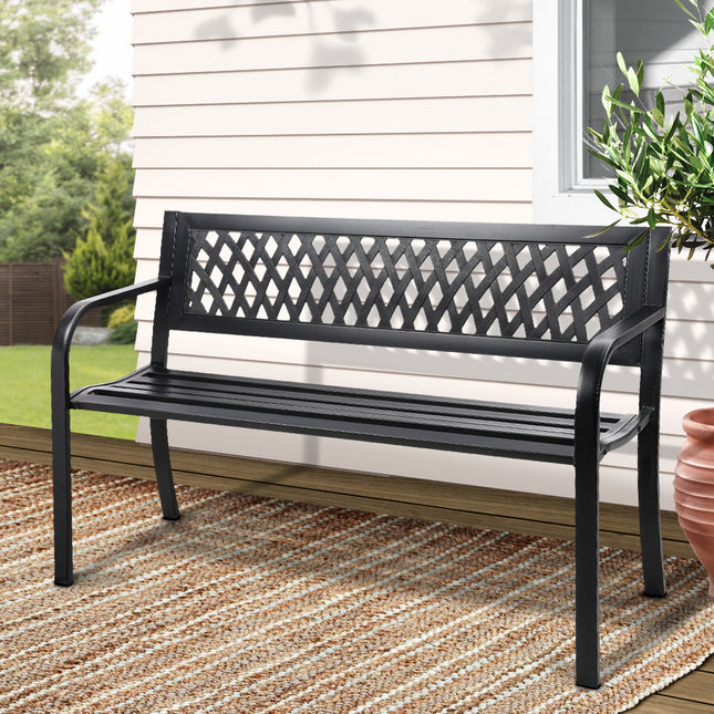 Gardeon Outdoor Garden Bench Seat Steel Outdoor Furniture 2 Seater Park Black.