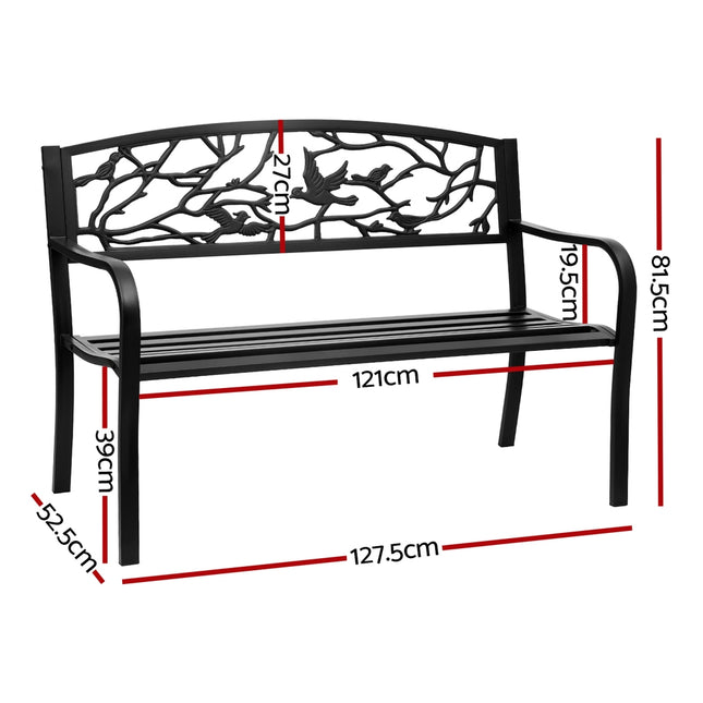 Gardeon Outdoor Bench Seat Garden Steel Outdoor Furniture 3 Seater Park Black.