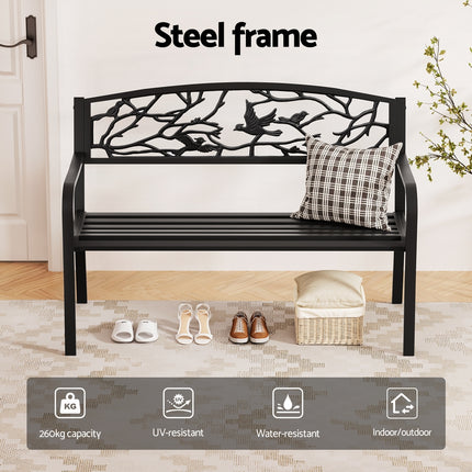 Gardeon Outdoor Bench Seat Garden Steel Outdoor Furniture 3 Seater Park Black.
