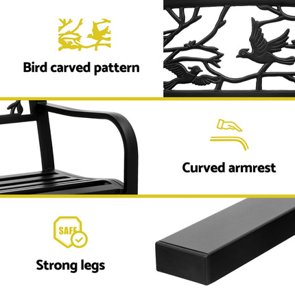 Gardeon Outdoor Bench Seat Garden Steel Outdoor Furniture 3 Seater Park Black.