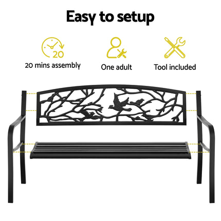 Gardeon Outdoor Bench Seat Garden Steel Outdoor Furniture 3 Seater Park Black.