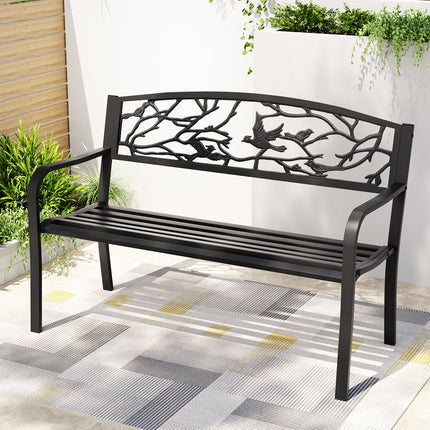 Gardeon Outdoor Bench Seat Garden Steel Outdoor Furniture 3 Seater Park Black.