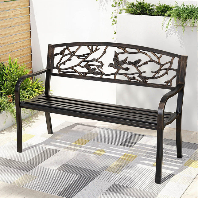 Gardeon Outdoor Bench Seat Garden Steel Outdoor Furniture 3 Seater Park Bronze.