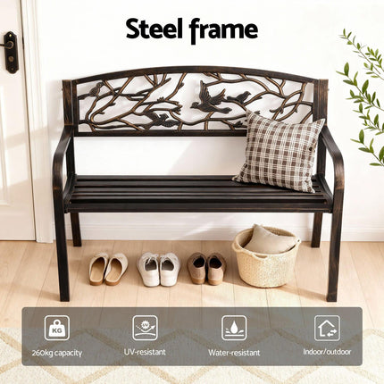 Gardeon Outdoor Bench Seat Garden Steel Outdoor Furniture 3 Seater Park Bronze.