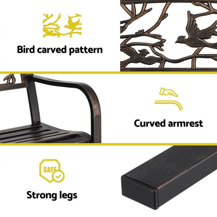 Gardeon Outdoor Bench Seat Garden Steel Outdoor Furniture 3 Seater Park Bronze.