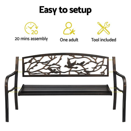 Gardeon Outdoor Bench Seat Garden Steel Outdoor Furniture 3 Seater Park Bronze.