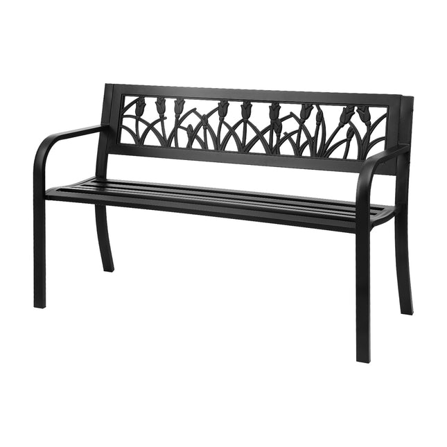 Gardeon Outdoor Garden Bench Seat Outdoor Furniture Steel 2 Seater Park Black.