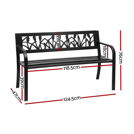 Gardeon Outdoor Garden Bench Seat Outdoor Furniture Steel 2 Seater Park Black.