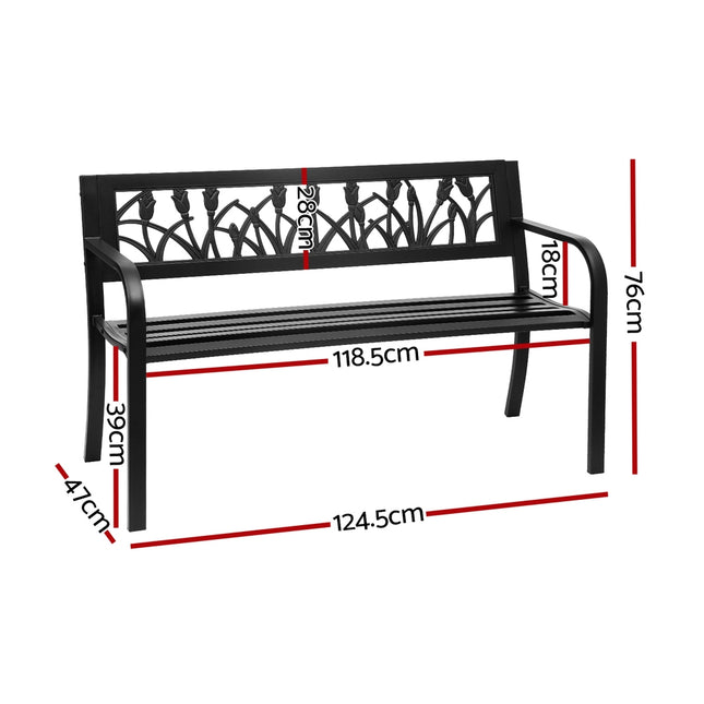 Gardeon Outdoor Garden Bench Seat Outdoor Furniture Steel 2 Seater Park Black.