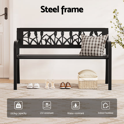 Gardeon Outdoor Garden Bench Seat Outdoor Furniture Steel 2 Seater Park Black.
