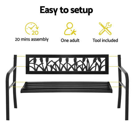 Gardeon Outdoor Garden Bench Seat Outdoor Furniture Steel 2 Seater Park Black.