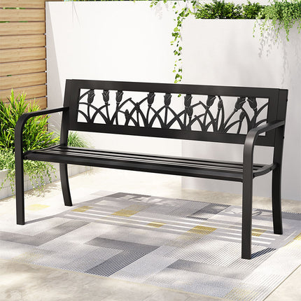 Gardeon Outdoor Garden Bench Seat Outdoor Furniture Steel 2 Seater Park Black.