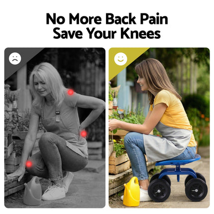 Gardeon Garden Seat 360 Swivel Rolling Adjustable Height Work Scooter Cart Wheels Heavy Duty 150kg.