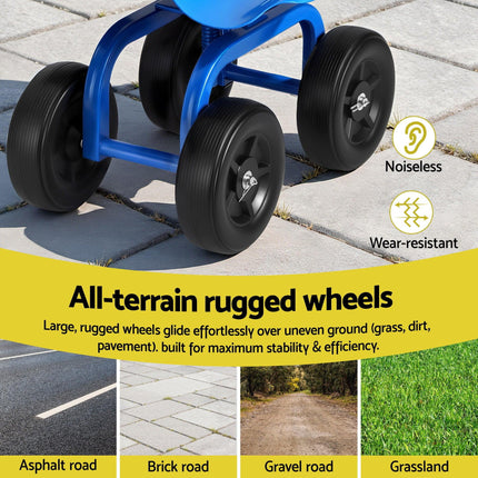 Gardeon Garden Seat 360 Swivel Rolling Adjustable Height Work Scooter Cart Wheels Heavy Duty 150kg.