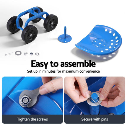 Gardeon Garden Seat 360 Swivel Rolling Adjustable Height Work Scooter Cart Wheels Heavy Duty 150kg.