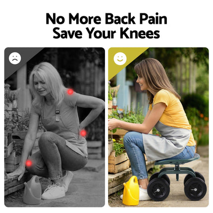 Gardeon Garden Seat 360 Swivel Rolling Adjustable Height Work Scooter Cart Wheels Heavy Duty 150kg.