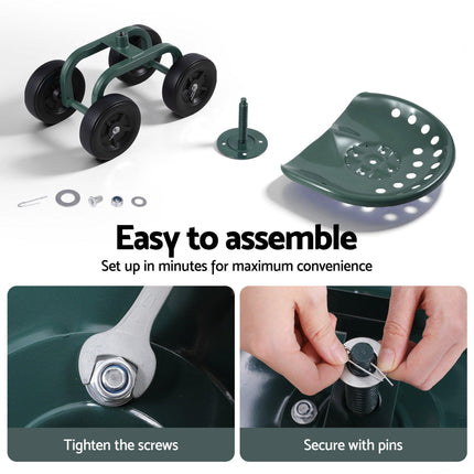 Gardeon Garden Seat 360 Swivel Rolling Adjustable Height Work Scooter Cart Wheels Heavy Duty 150kg.