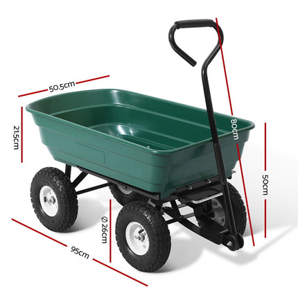 Gardeon Garden Cart Dump 270kg Hand Trailer Trolley Wagon Wheelbarrow Pull 75L.