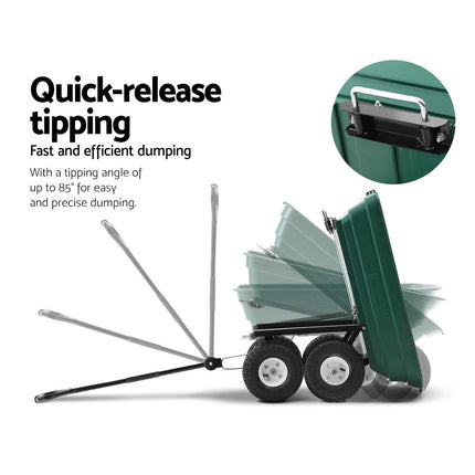 Gardeon Garden Cart Dump 270kg Hand Trailer Trolley Wagon Wheelbarrow Pull 75L.