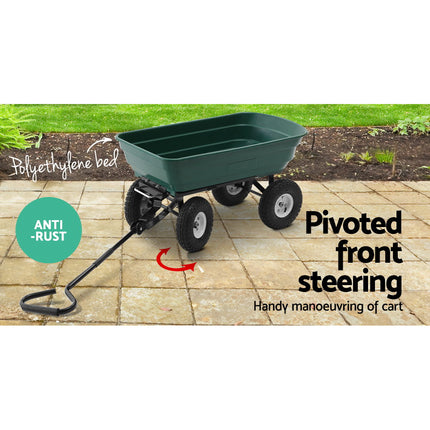 Gardeon Garden Cart Dump 270kg Hand Trailer Trolley Wagon Wheelbarrow Pull 75L.