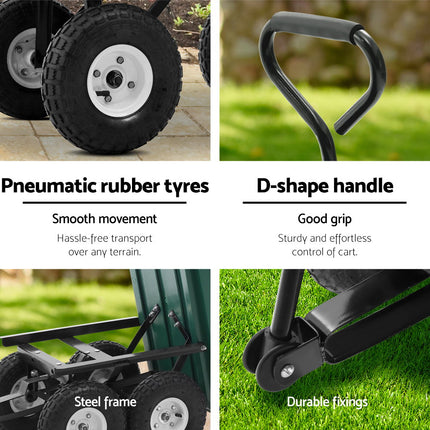 Gardeon Garden Cart Dump 270kg Hand Trailer Trolley Wagon Wheelbarrow Pull 75L.