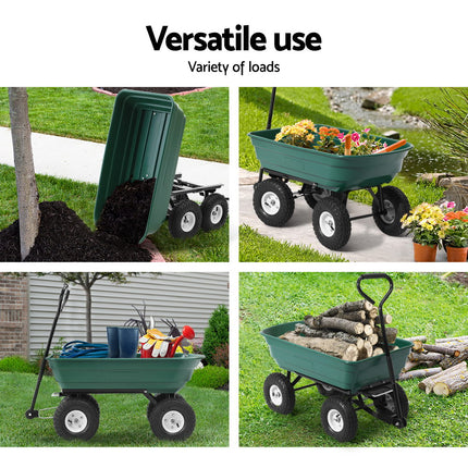 Gardeon Garden Cart Dump 270kg Hand Trailer Trolley Wagon Wheelbarrow Pull 75L.