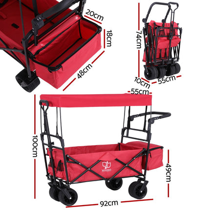 Gardeon Garden Cart with Removable Canopy Red.